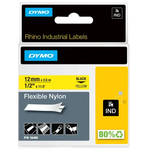 Dymo RHINO taśma nylonowa elastyczna - żółta 19 mm (do opisu kabli i przewodów)